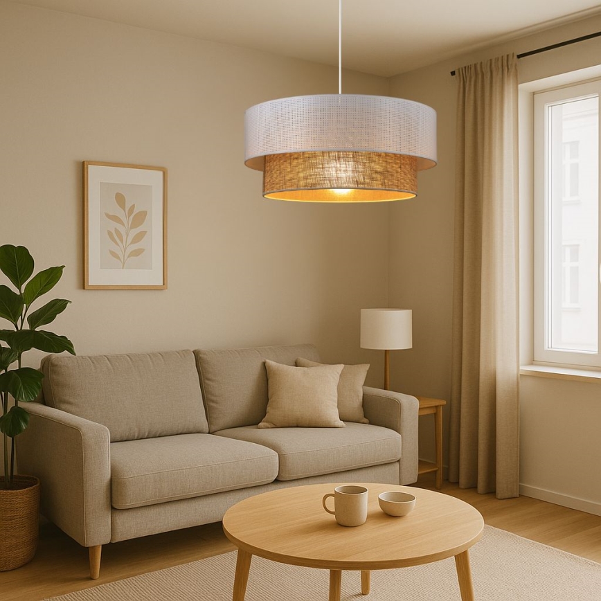 Lustre em cabo BORHO 1xE27/60W/230V Ø 40 cm branco/juta