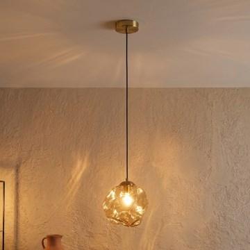 Lustre em cabo CRISTAL 1xE14/15W/230V latão/bege fumê