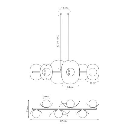 Lustre em cabo ELEMENTI 6xG9/8W/230V cinzento