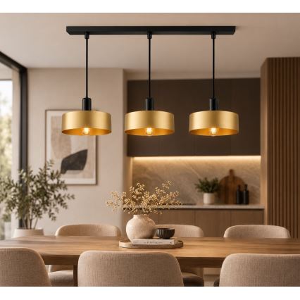 Lustre em cabo HAKI 3xE27/60W/230V dourado/preto