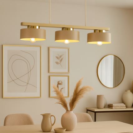 Lustre em cabo IGNIA 3xE27/60W/230V bege/dourado