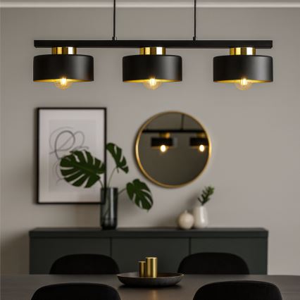 Lustre em cabo IGNIA 3xE27/60W/230V preto/dourado