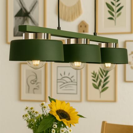 Lustre em cabo IGNIA 3xE27/60W/230V verde/dourado