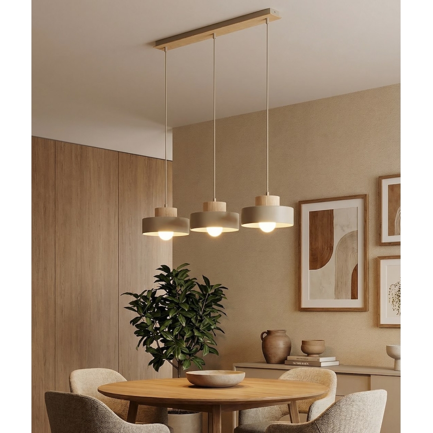 Lustre em cabo KIVI 3xE27/15W/230V bege