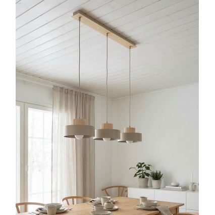 Lustre em cabo KIVI 3xE27/15W/230V bege