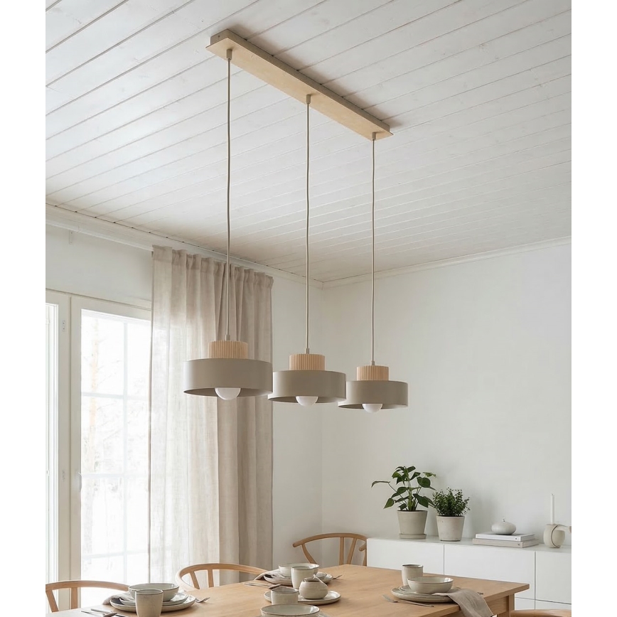 Lustre em cabo KIVI 3xE27/15W/230V bege