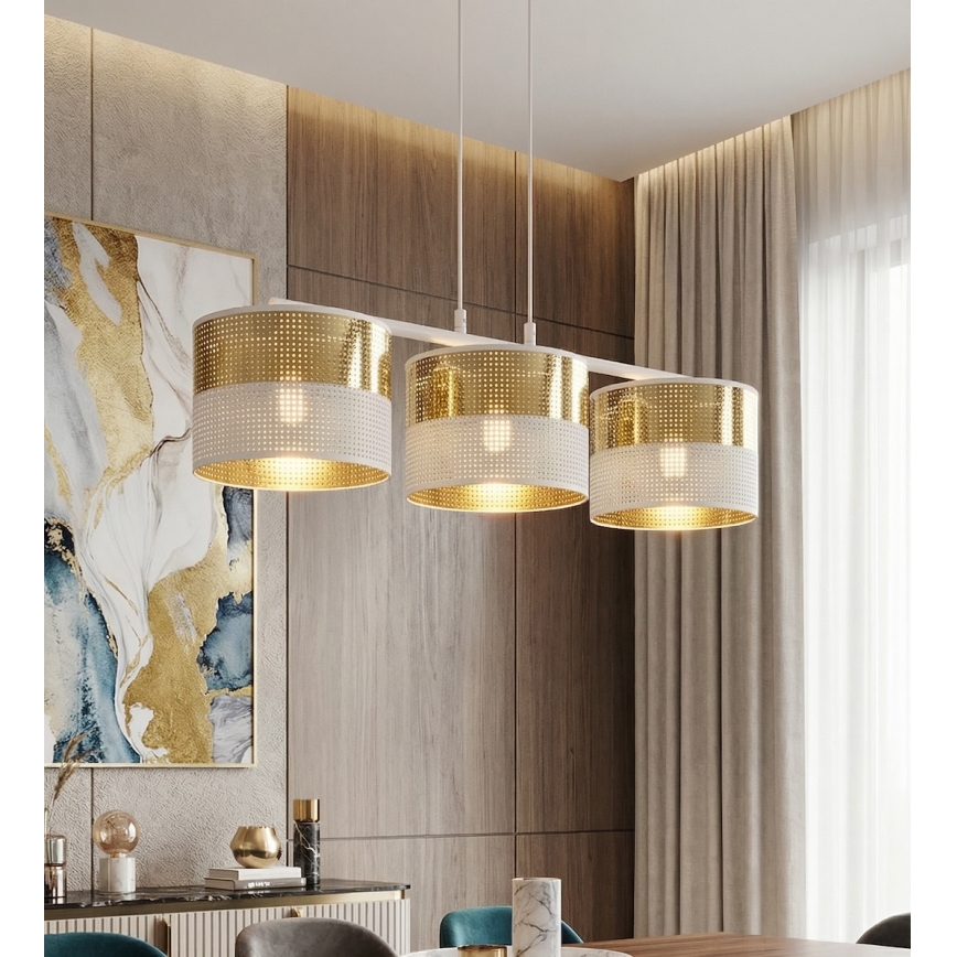 Lustre em cabo LUX 3xE27/15W/230V branco/dourado