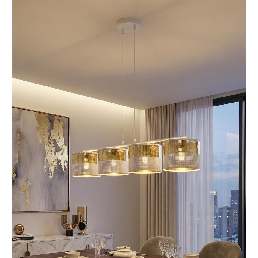 Lustre em cabo LUX 4xE27/15W/230V branco/dourado