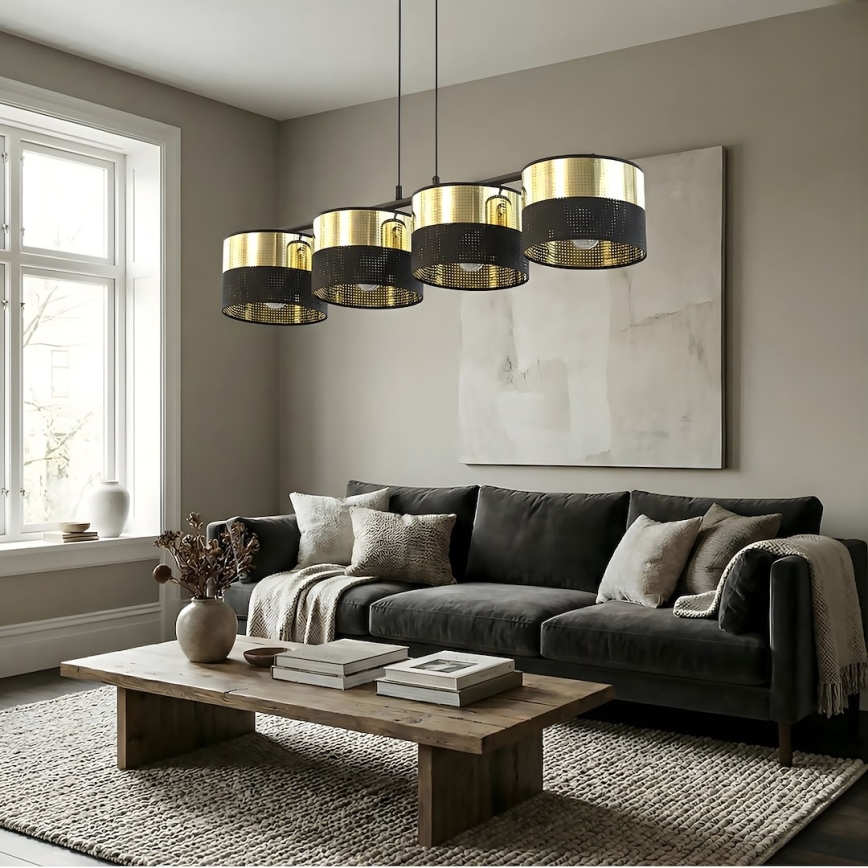 Lustre em cabo LUX 4xE27/15W/230V preto/dourado