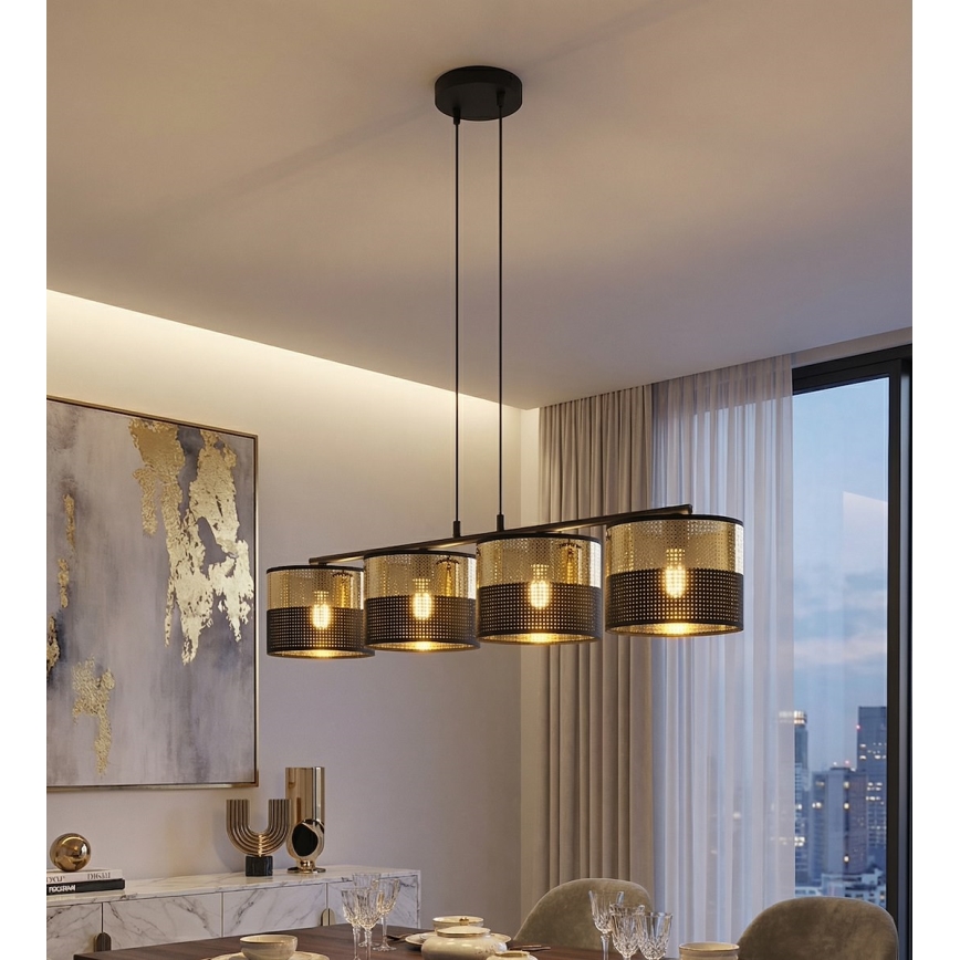 Lustre em cabo LUX 4xE27/15W/230V preto/dourado