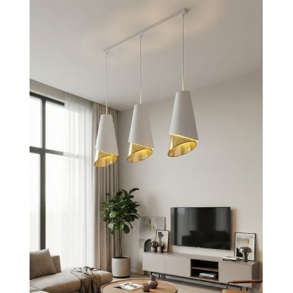 Lustre em cabo MODA 3xE27/15W/230V branco/dourado