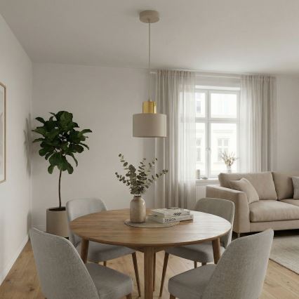 Lustre em cabo PARKLA 1xE27/15W/230V bege/dourado