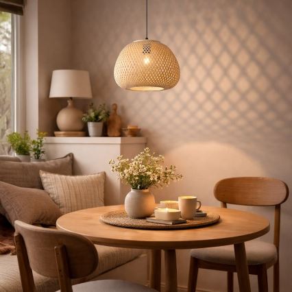 Lustre em cabo PETRA 1xE27/15W/230V, Ø 35 cm, bambu