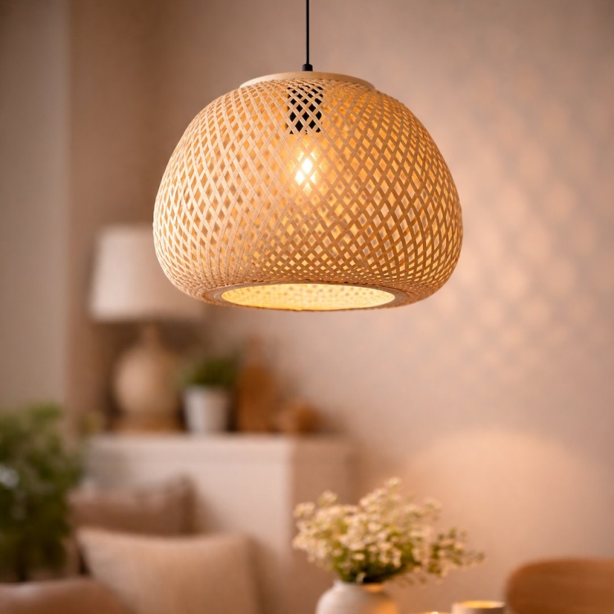 Lustre em cabo PETRA 1xE27/15W/230V, Ø 35 cm, bambu