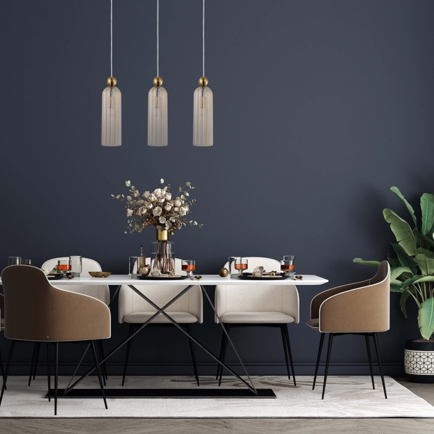 Lustre em cabo PIEGA 3xE14/40W/230V latão/bege fumê