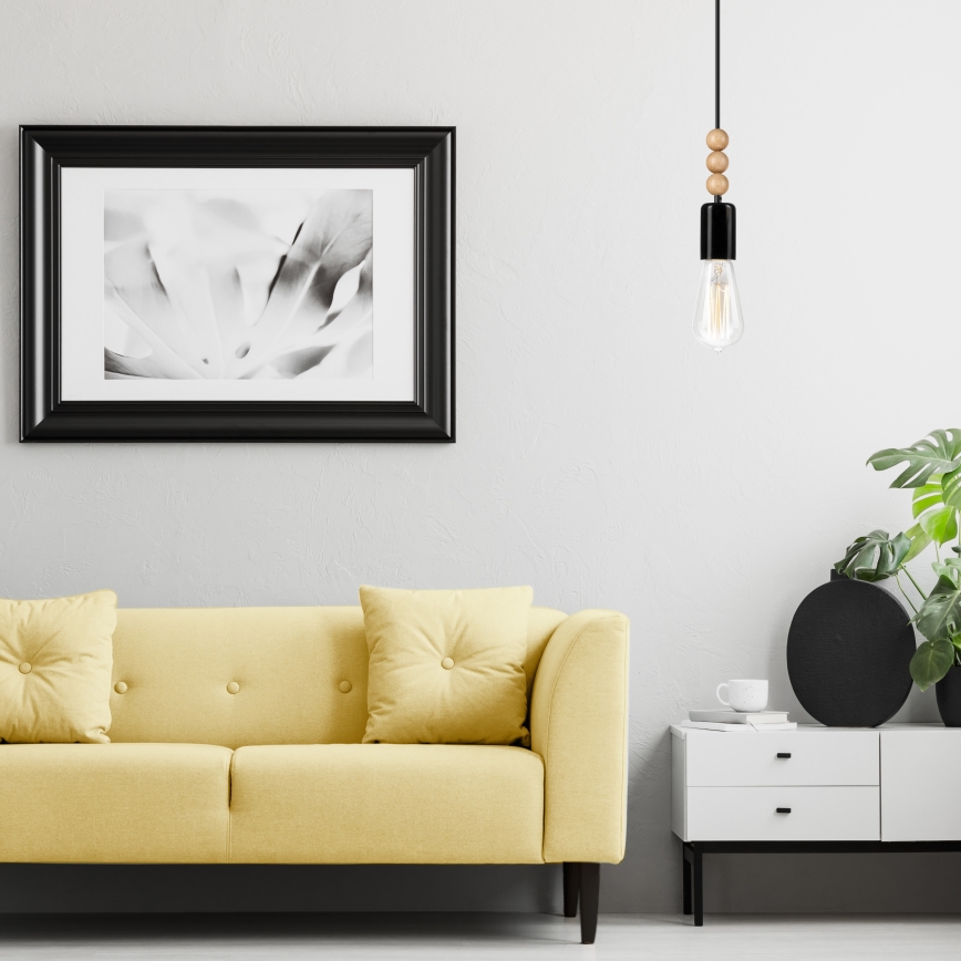 Candeeiro de teto suspenso SIMON 1xE27/60W/230V preto/buche