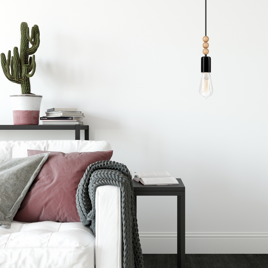 Candeeiro de teto suspenso SIMON 1xE27/60W/230V preto/buche