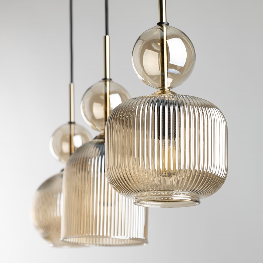 Lustre em cabo SOPHIA 3xE14/10W/230V preto/bege fumê