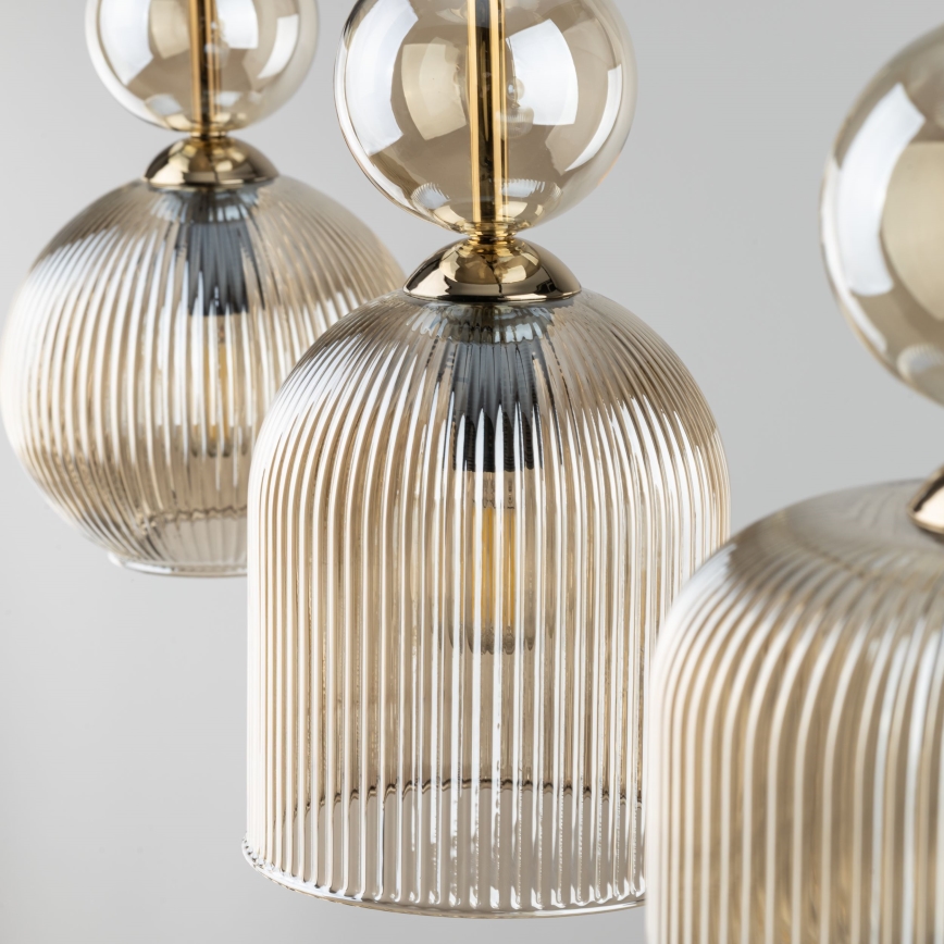 Lustre em cabo SOPHIA 3xE14/10W/230V preto/bege fumê