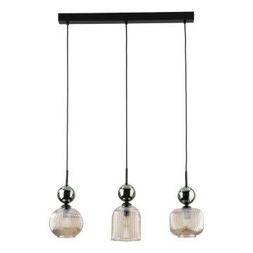 Lustre em cabo SOPHIA 3xE14/10W/230V preto/verde/bege fumê