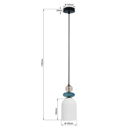 Lustre em cabo TROPEA 1xE27/15W/230V preto/roxo fumê/azul/branco
