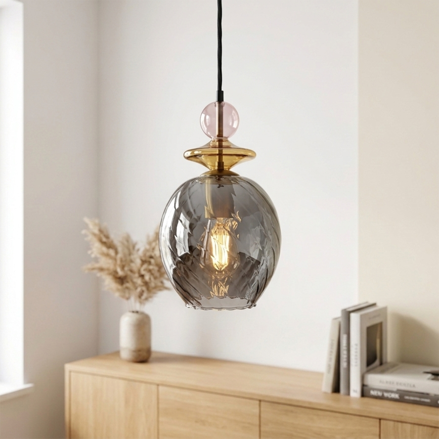 Lustre em cabo VELLO 1xE27/15W/230V preto/rosa fumê/bege/preto