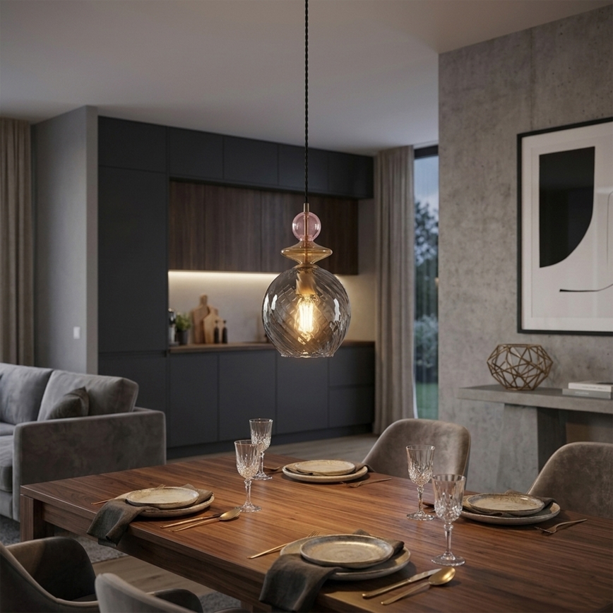 Lustre em cabo VELLO 1xE27/15W/230V preto/rosa fumê/bege/preto