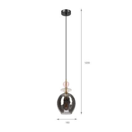 Lustre em cabo VELLO 1xE27/15W/230V preto/rosa fumê/bege/preto