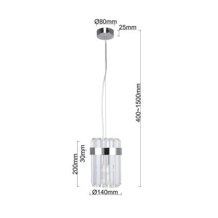 Lustre em cabo VETRO 1xE14/10W/230V cromado brilhante