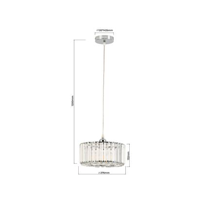 Lustre em cabo VETRO 1xE27/60W/230V cromado brilhante