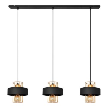 Lustre em cabo VOLTA 3xE27/15W/230V preto/ouro rosé