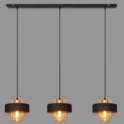 Lustre em cabo VOLTA 3xE27/15W/230V preto/ouro rosé
