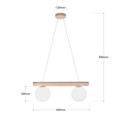 Lustre em cabo WOODSTOCK 2xE27/15W/230V madeira/creme
