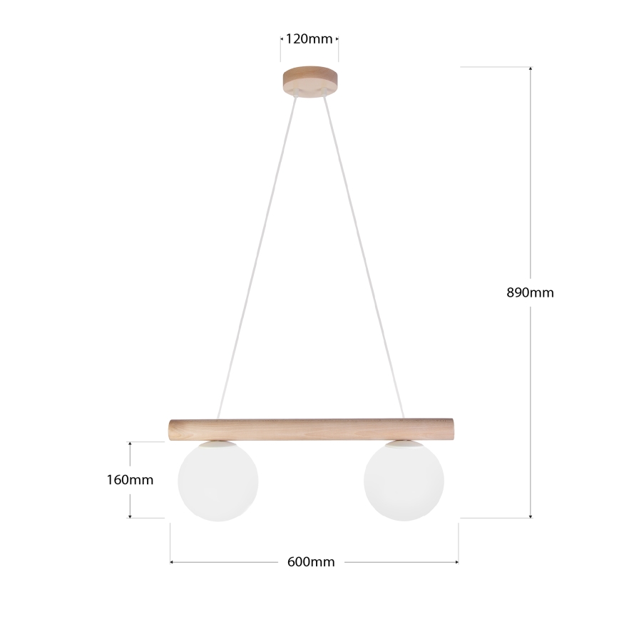 Lustre em cabo WOODSTOCK 2xE27/15W/230V madeira/creme