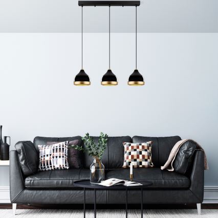 Lustre em cabo YILDO 3xE27/40W/230V preto/dourado
