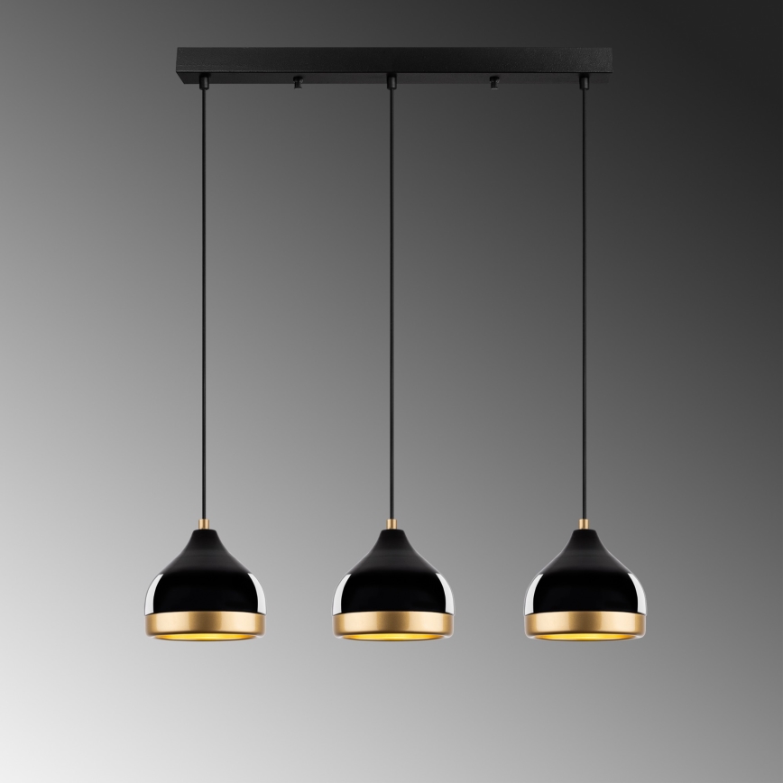 Lustre em cabo YILDO 3xE27/40W/230V preto/dourado