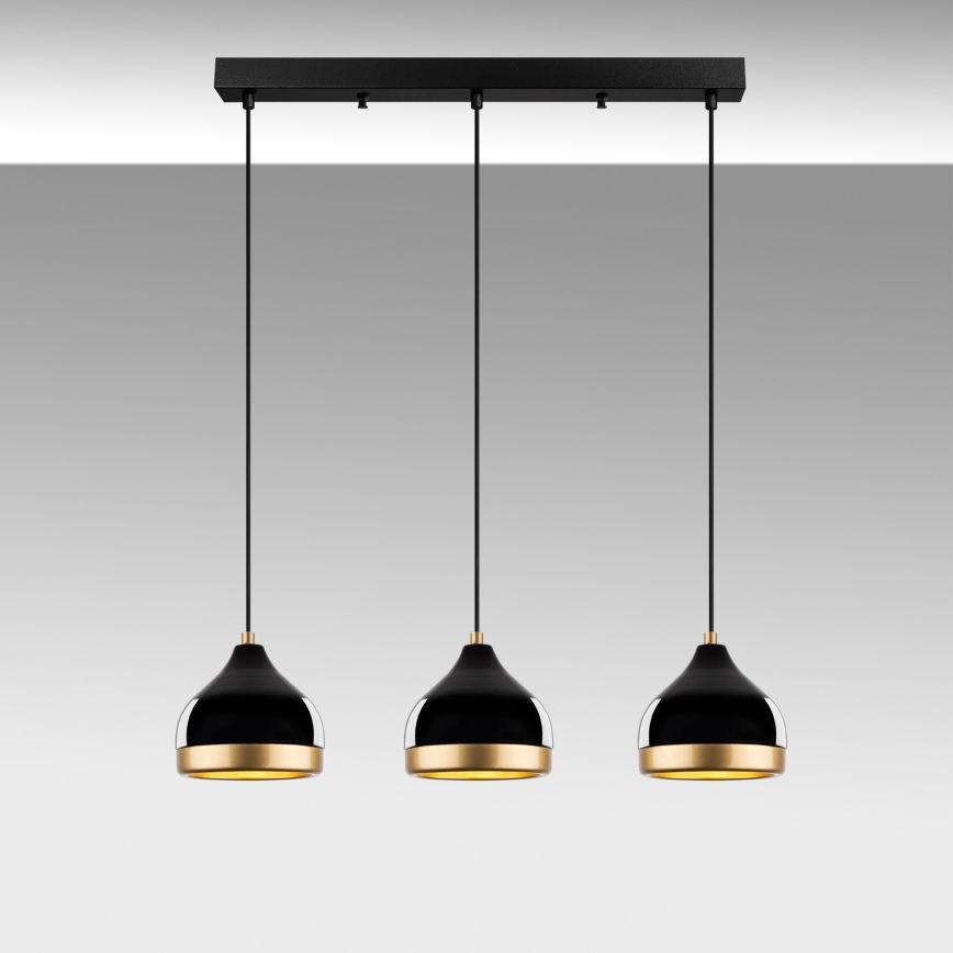 Lustre em cabo YILDO 3xE27/40W/230V preto/dourado