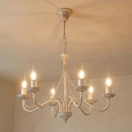 Lustre em corrente ANTON 6xE14/60W/230V, acabamento branco patinado