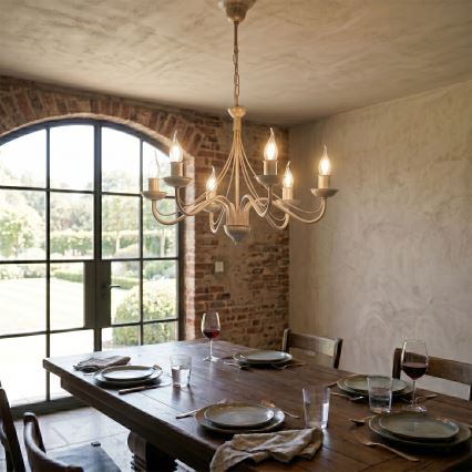 Lustre em corrente ANTON 6xE14/60W/230V, acabamento branco patinado