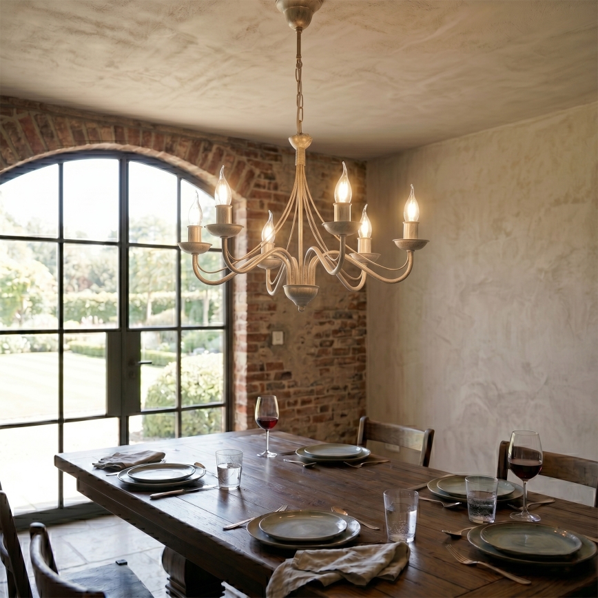 Lustre em corrente ANTON 6xE14/60W/230V, acabamento branco patinado