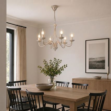 Lustre em corrente ANTON 6xE14/60W/230V, acabamento branco patinado