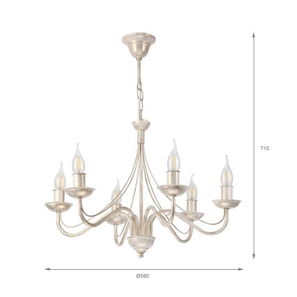 Lustre em corrente ANTON 6xE14/60W/230V, acabamento branco patinado
