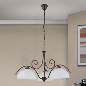 Lustre em corrente RULA 3xE27/40W/230V Ø 70 cm branco/bronze