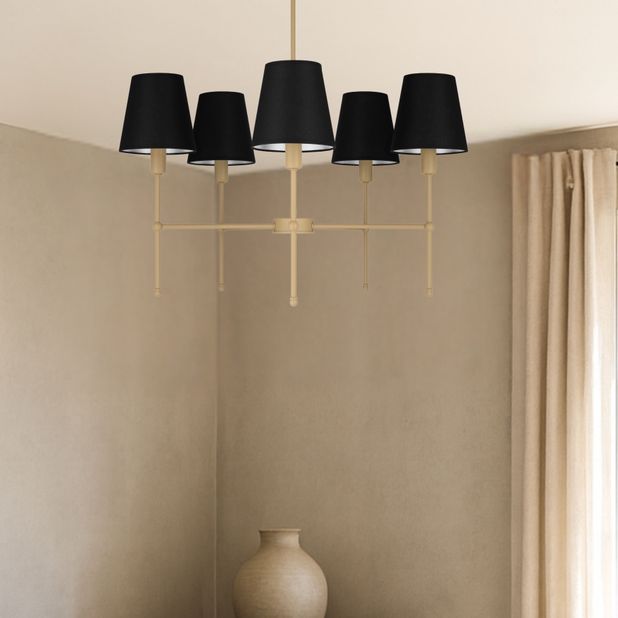 Lustre em haste MADELA 5xE14/40W/230V preto/bege