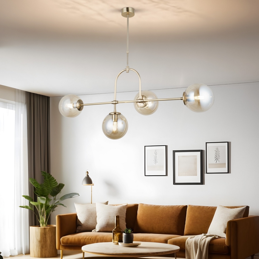 Lustre em haste POLINO 4xE27/40W/230V dourado