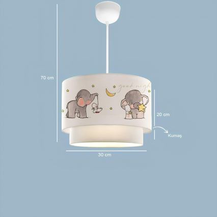 Lustre infantil CANDY 1xE27/40W/230V branco/cinzento
