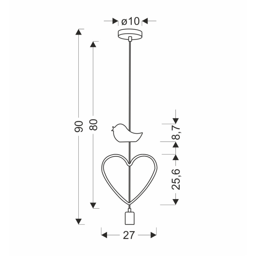 Lustre infantil com cabo HEART 1xE27/20W/230V rosa/branco