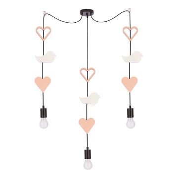 Lustre infantil com cabo TRIO 3xE27/20W/230V rosa/branco