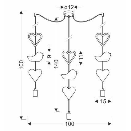 Lustre infantil com cabo TRIO 3xE27/20W/230V rosa/branco