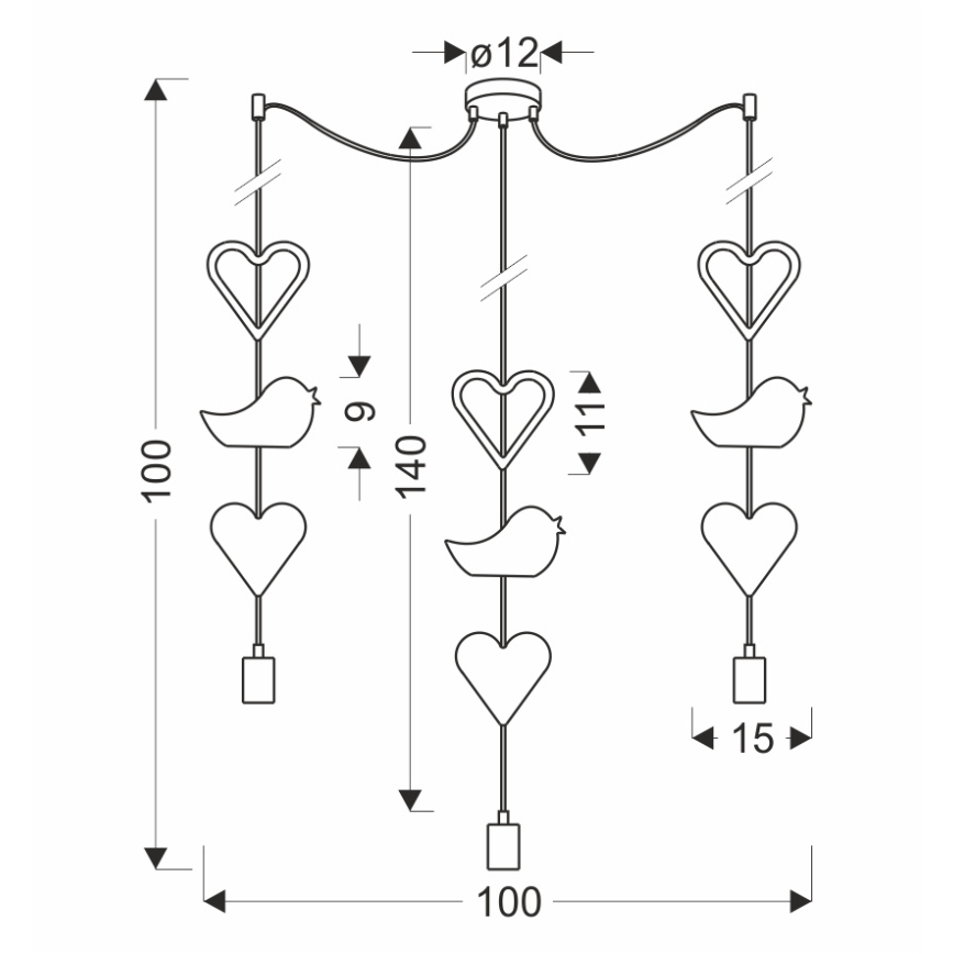 Lustre infantil com cabo TRIO 3xE27/20W/230V rosa/branco